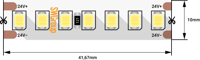 Лента светодиодная SMD2835, 168 LED/м, 17,3 Вт/м, 24В , IP20, Теплый белый, 30м/кат (1метр) SWG